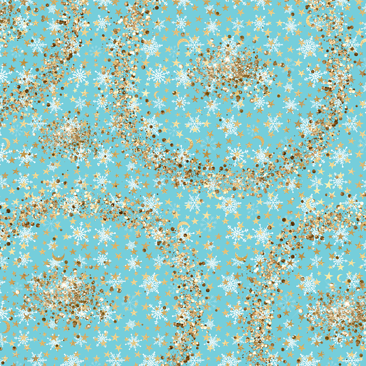 Featuring Blue Background with White Snowflakes and Gold Glitter Stars seamless PBR texture preview