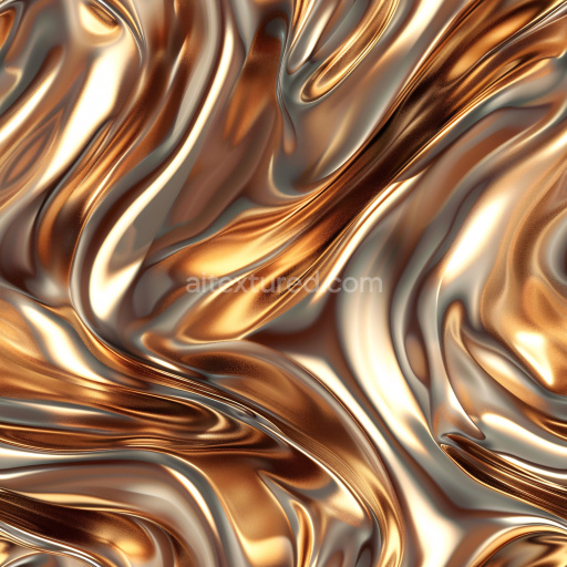 Seamless 3D PBR Texture of Glossy Wavy Bronze Surface with Liquid Flow