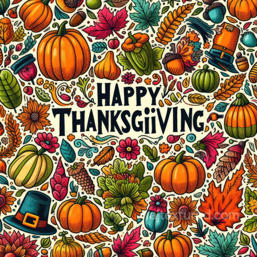 Thanksgiving Texture with Colorful Autumn Leaves & Pumpkins seamless Thanksgiving PBR texture