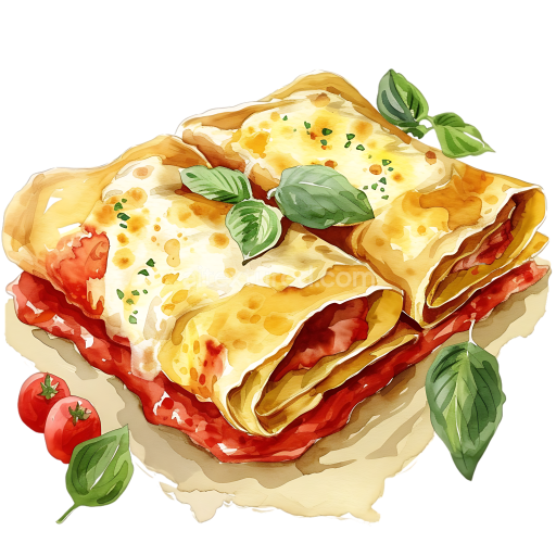 Watercolor Style Breakfast Cannelloni with Meat and Bechamel Sauce Illustration