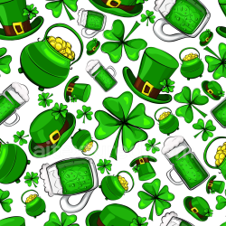 seamless Seamless 3D PBR Texture Featuring Vibrant St Patrick Symbols: Shamrocks, Leprechaun Hats & Beer texture 8k free download PBR