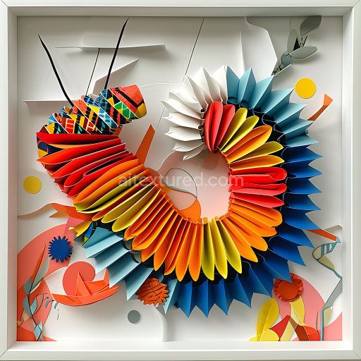 Seamless 3D PBR Texture of Vibrant Folded Paper Caterpillar with Multicolor Segments