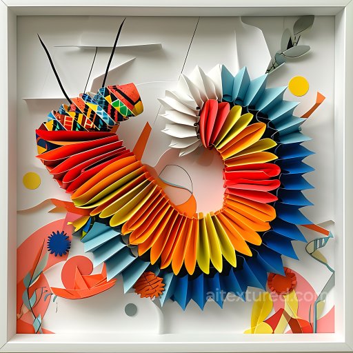 Animal - Seamless 3D PBR Texture of Vibrant Folded Paper Caterpillar with Multicolor Segments texture preview