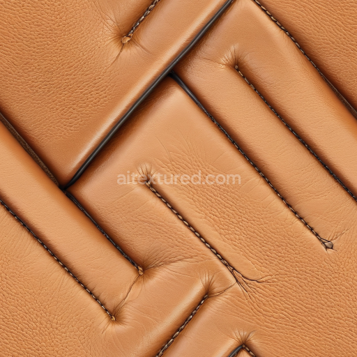 Seamless 3D Quilted Tan Leather PBR Texture with Pebbled Grain and Highlighted Stitching