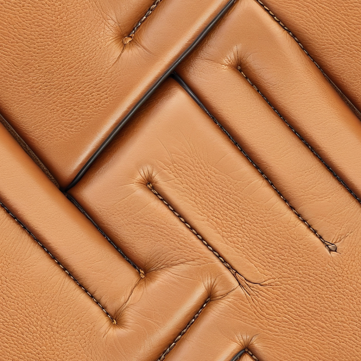 Quilted Tan Leather with Pebbled Grain and Highlighted Stitching seamless PBR texture preview