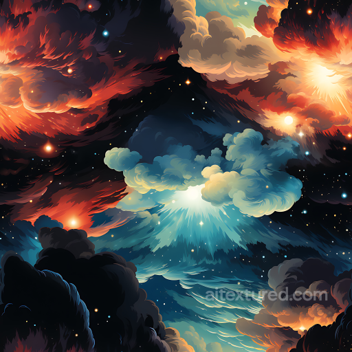 Space PBR Texture Featuring Vibrant Fiery and Cool Nebula Clouds seamless Star, space, planets PBR texture