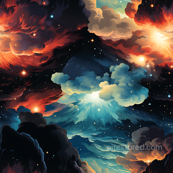 Space PBR Texture Featuring Vibrant Fiery and Cool Nebula Clouds Star, space, planets texture preview