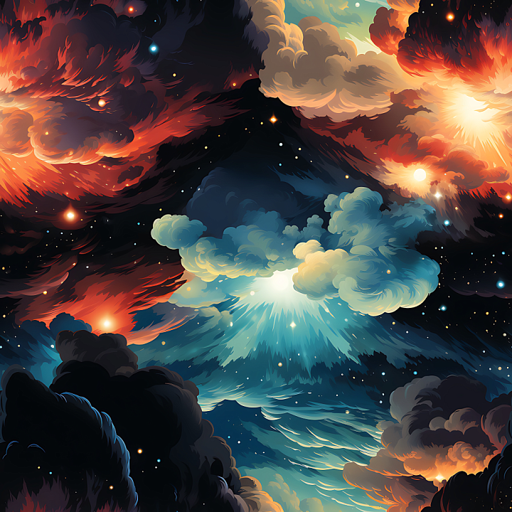 Space Featuring Vibrant Fiery and Cool Nebula Clouds seamless PBR texture preview