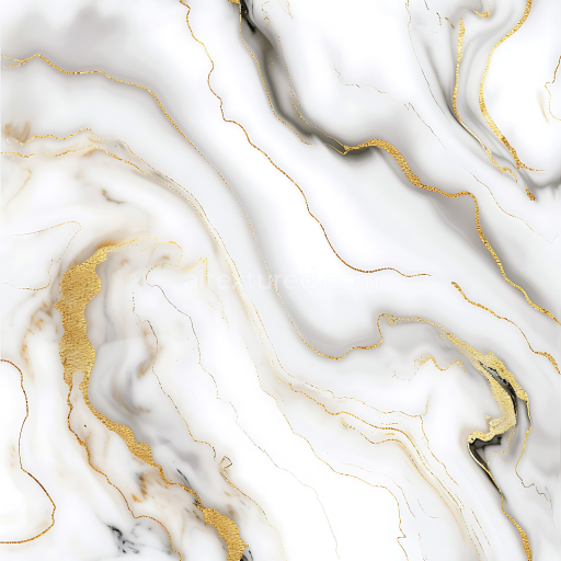 Seamless 3D White Marble PBR Texture Featuring Elegant Gold Vein Swirling