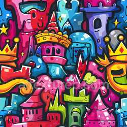 seamless Seamless 3D PBR Graffiti Texture with Colorful Cartoon Figures and Urban Art Style texture 8k free download PBR