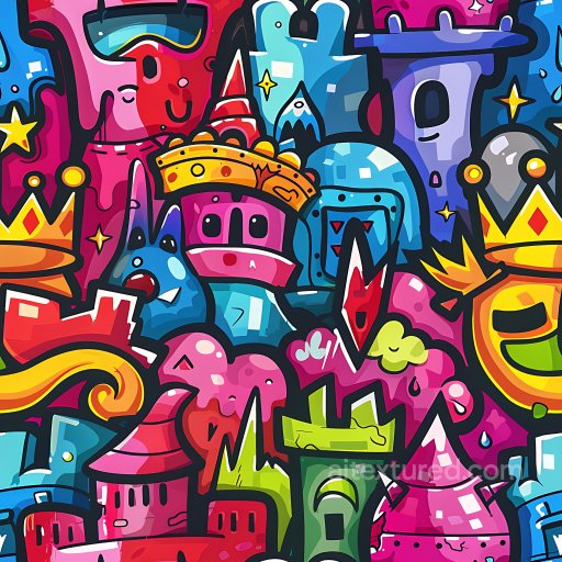 Seamless 3D PBR Graffiti Texture with Colorful Cartoon Figures and Urban Art Style texture preview