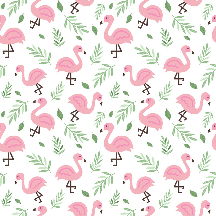 Pattern Featuring Playful Pink Flamingos and Green Leaves seamless PBR texture preview