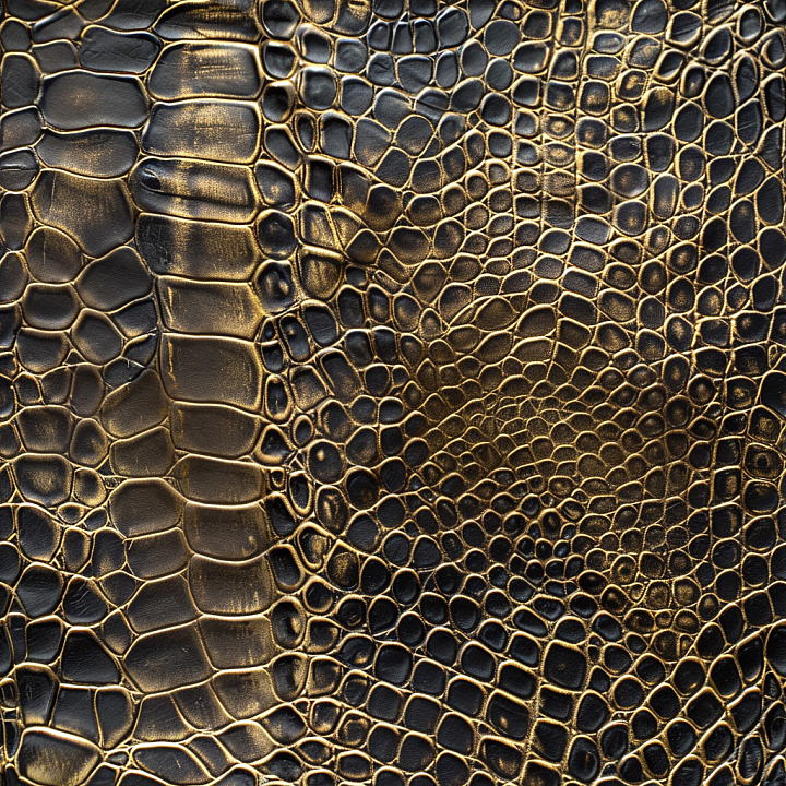 Black Leather With Gold Embossed Crocodile Grain seamless PBR texture preview