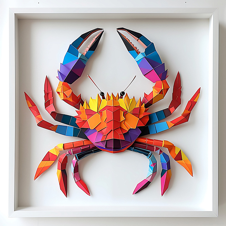 Animal of Vibrant Origami Crab Pattern with Geometric Color Blocks seamless PBR texture preview