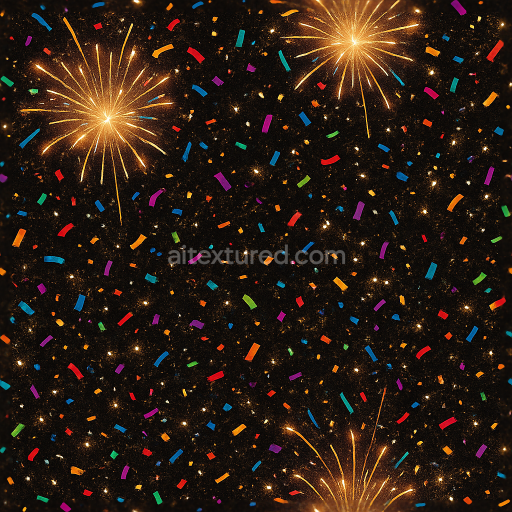 Seamless 3d texture pbr 8k sparkling firecracker and party confetti with light burst for new year