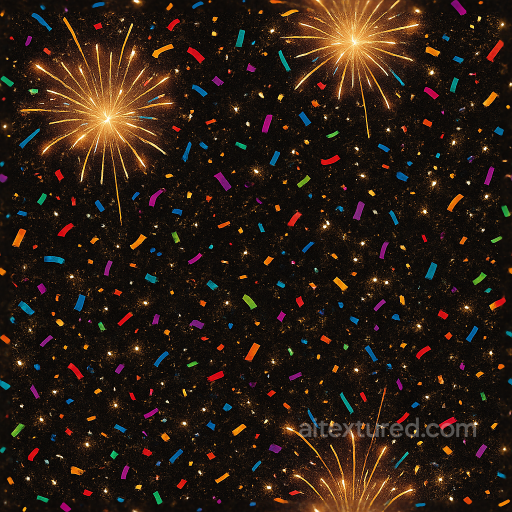 Sparkling Firecracker And Party Confetti With Light Burst For New Year seamless New Year PBR texture