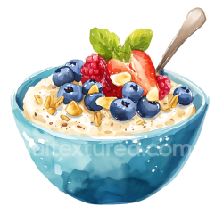 seamless Watercolor Style Baked Oatmeal Breakfast Bowl with Fresh Berries and Nuts texture 8k free download PBR