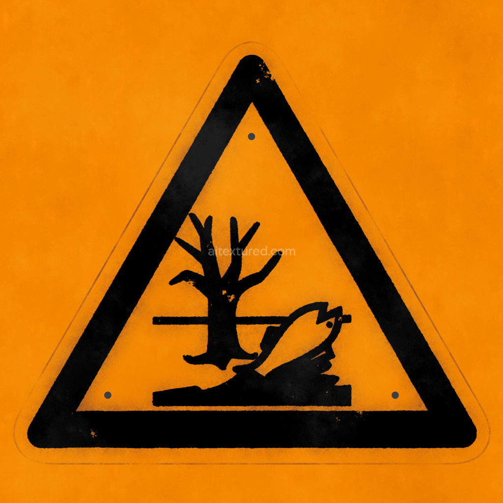 Seamless PBR texture of a warning sign with tree and hazard icon