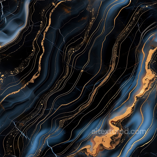 Glossy Black Marble PBR Texture with Gold and Blue Swirling Veins seamless Marble PBR texture