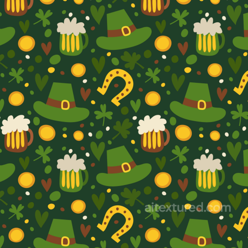 St Patrick Pattern Texture Featuring Leprechaun Hats & Beer Mugs seamless St patrick PBR texture