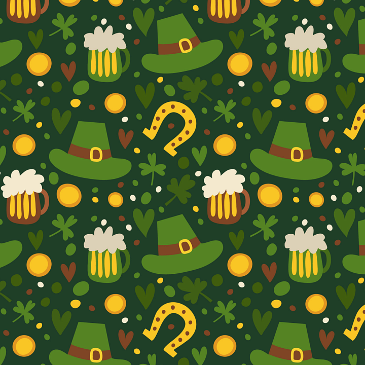 St Patrick Pattern Featuring Leprechaun Hats & Beer Mugs seamless PBR texture preview