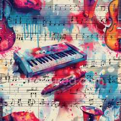 seamless Seamless 3D PBR Graffiti Texture Featuring Musical Instruments and Colorful Paint Splashes texture 8k free download PBR