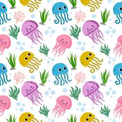 Pattern Bundle - Seamless 3D Pattern PBR Texture with Colorful Cute Jellyfish and Underwater Motifs texture preview