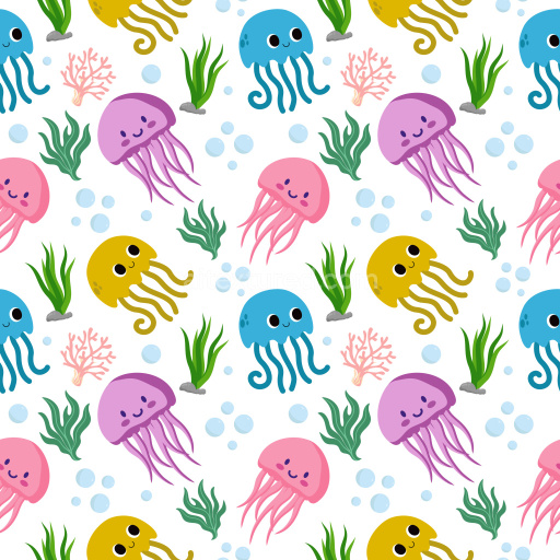 Pattern Bundle - Seamless 3D Pattern PBR Texture with Colorful Cute Jellyfish and Underwater Motifs texture preview