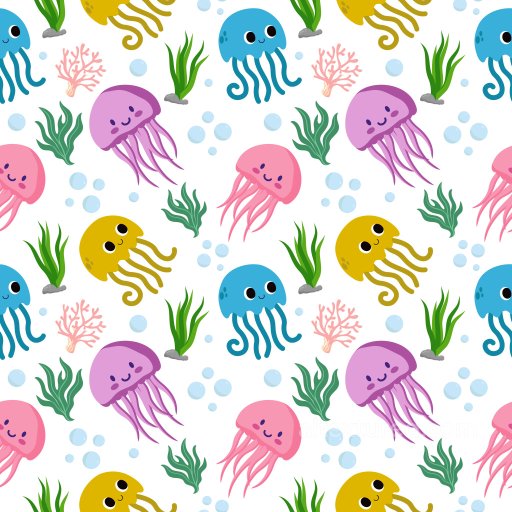 Pattern PBR Texture with Colorful Cute Jellyfish and Underwater Motifs seamless Pattern Bundle PBR texture