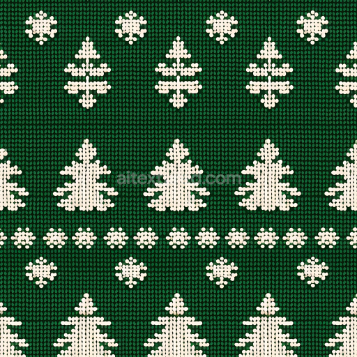Seamless 3D PBR Knitted Christmas Tree Fabric Texture in Dark Green and Cream