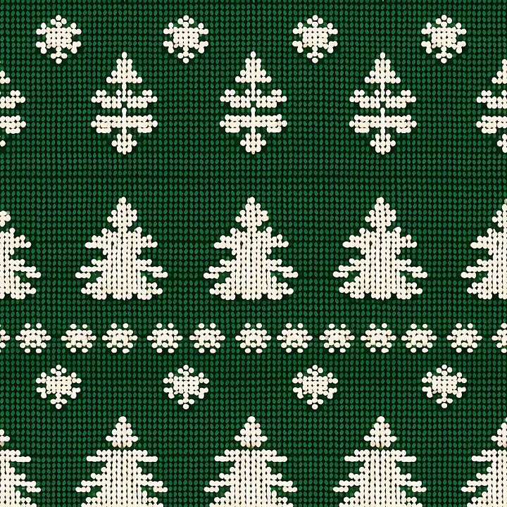 Knitted Green Christmas Digital Paper with Tree Motifs seamless PBR texture preview