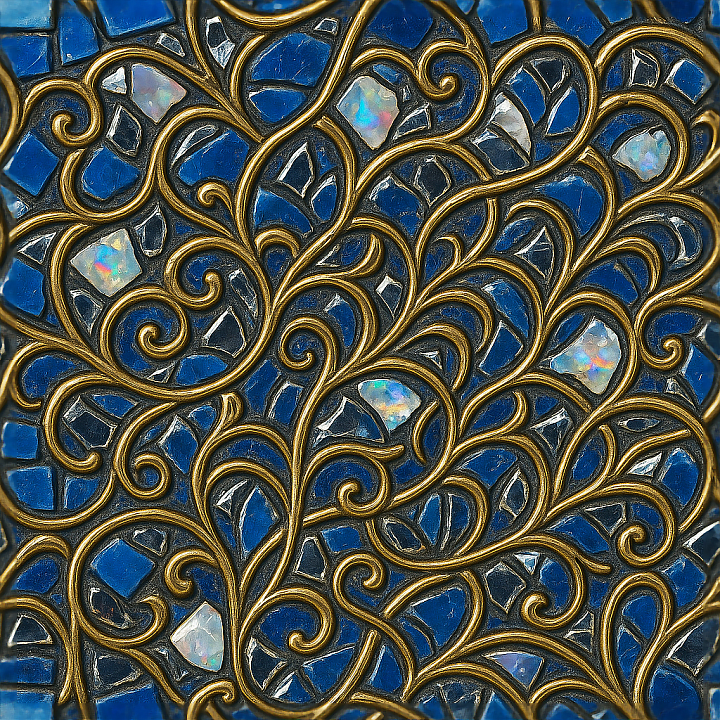 Smalti Glass Mosaic With Opal Fragments And Metallic Accents seamless PBR texture preview