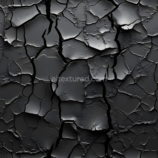 Seamless 3D Cracked and Holes PBR Texture of Dark Black Paint with Fragmented Chipped Surface