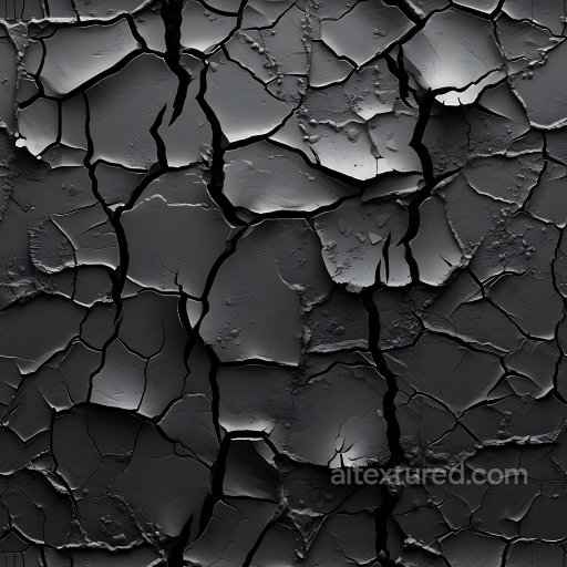 Cracked and Holes PBR Texture of Dark Black Paint with Fragmented Chipped Surface seamless Cracked & Holes PBR texture