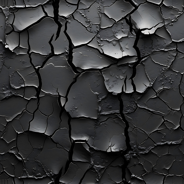 Cracked and Holes of Dark Black Paint with Fragmented Chipped Surface seamless PBR texture preview