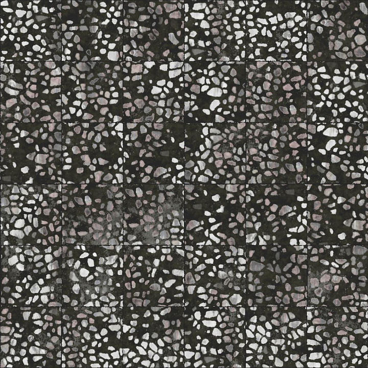 Black Terrazzo Tile with Pink Fragments seamless PBR texture preview