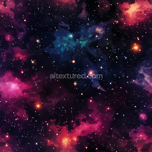Seamless 3D Space PBR Texture Featuring Colorful Nebula Clouds and Starfield