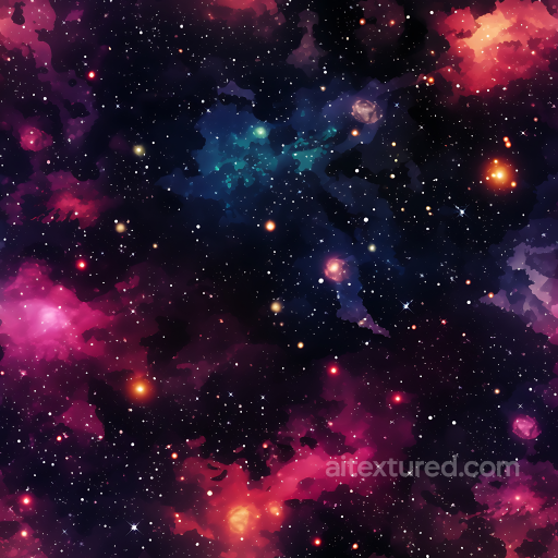 Space PBR Texture Featuring Colorful Nebula Clouds and Starfield seamless Star, space, planets PBR texture