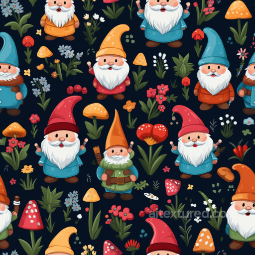 Featuring Colorful Cartoon Gnomes And Mushrooms seamless All Easter Digital paper PBR texture