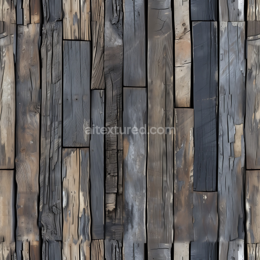 Seamless 3D PBR Texture of Weathered Burnt Wood Planks with Cracks & Peeling