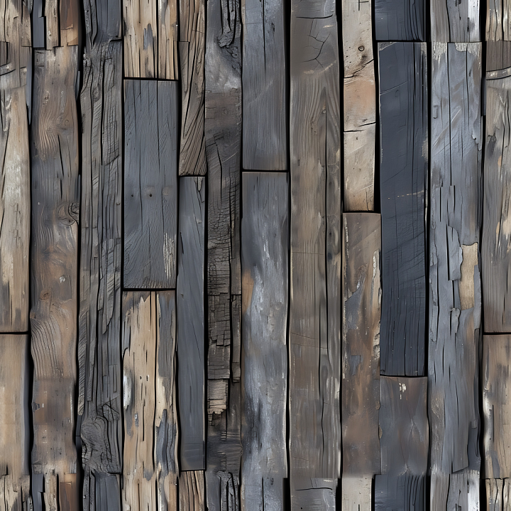 Weathered Burnt Wood Planks with Cracks & Peeling seamless PBR texture preview