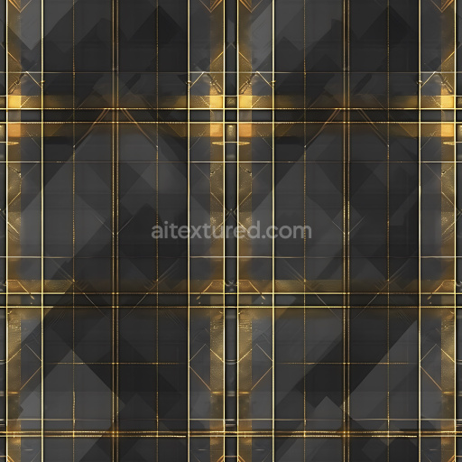 Seamless 3D PBR Texture of Black and Gold Plaid Fabric with Shimmering Lines