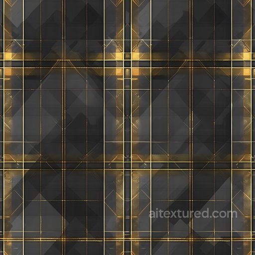 Seamless 3D PBR Texture of Black and Gold Plaid Fabric with Shimmering Lines texture preview