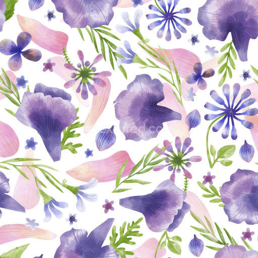 Seamless 3D PBR Texture of Purple Flower Watercolor Floral Pattern