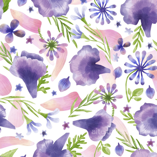 Purple Flower Watercolor Floral Pattern Seamless Texture seamless Purple Flower PBR texture