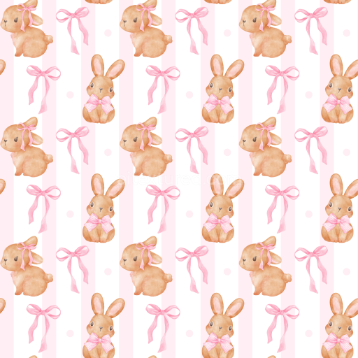 Seamless 3D PBR Texture with Watercolor Bunny and Pink Ribbon Pattern