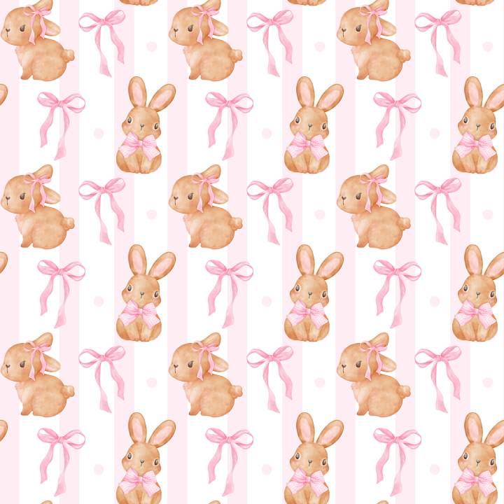 with Watercolor Bunny and Pink Ribbon Pattern seamless PBR texture preview
