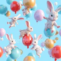 seamless Seamless 3D Inflated PBR Texture of Glossy Colorful Balloons with White Bunnies texture 8k free download PBR