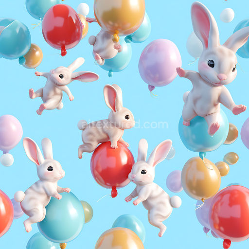 Seamless 3D Inflated PBR Texture of Glossy Colorful Balloons with White Bunnies