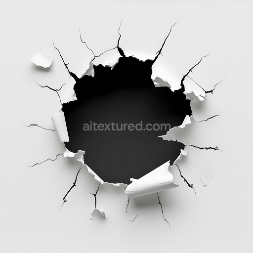 Seamless 3D Cracked and Holed White Plaster Wall PBR Texture with Torn Edges